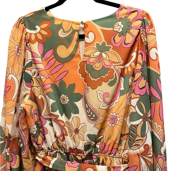 Flying Tomato Resort Orange Green Bishop Sleeve Dress - Picture 3 of 8